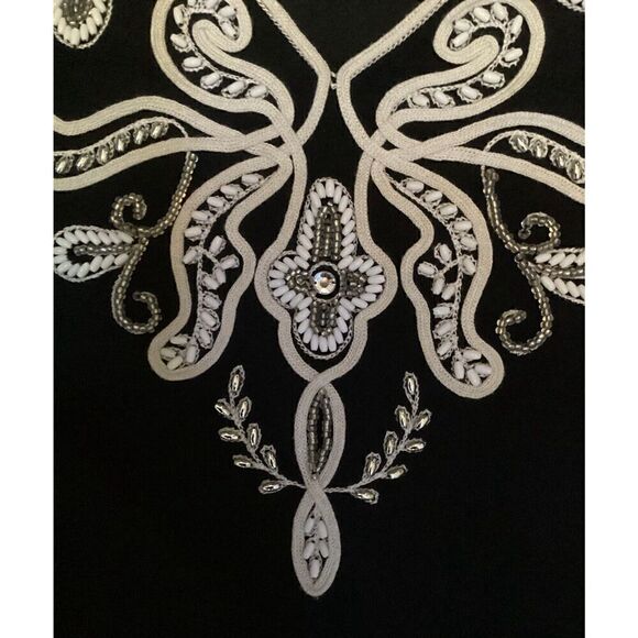 Alfani Embellished Bell Sleeve Black Blouse Embroidered Sequined Top Size M - Picture 2 of 9